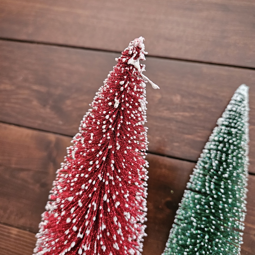 Ashland Christmas Set of 2 Glittery Bottle Brush Trees - Red 12in & Green 10in - Picture 3 of 8